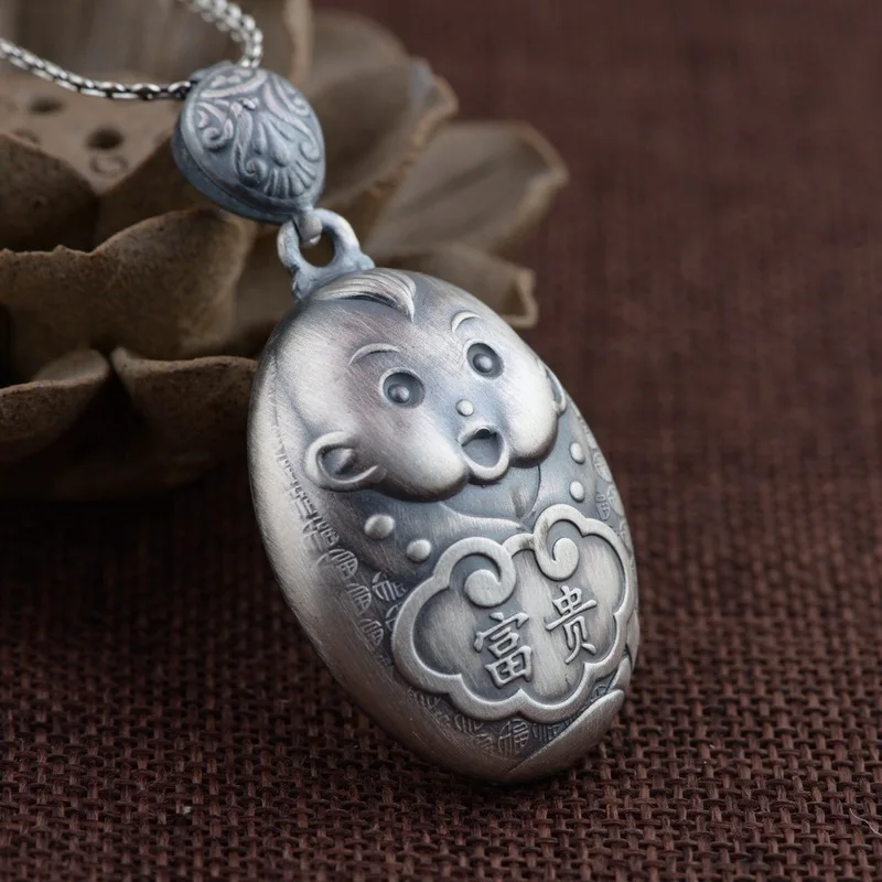 

S990 Thai silver matte pendant child lock lettering baby birth anniversary free shipping