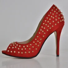 Red Suede Rivet Overly Peep Toe Women Pumps Slip-ons Slip-ons Ladies OL Shoes Made-to-order Handmade Donne Scarpe Tacco Alto