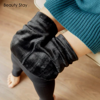 

Beauty Stay Women Leggings Thick Flannelette Keep Warm Pants Thermal Stretchy High Waist Thermal Stretchy Free Size Leggings