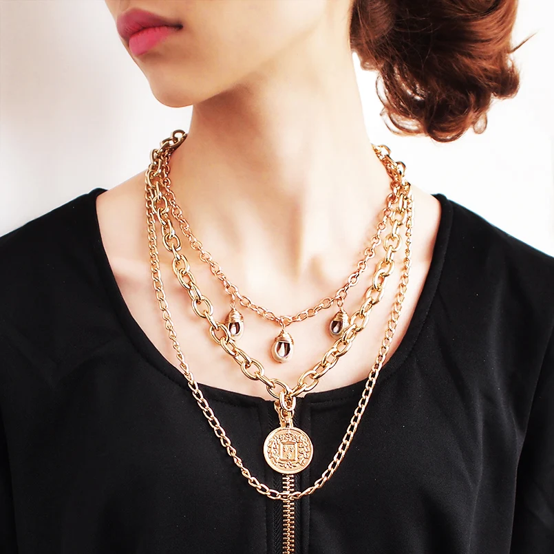 

Multilayer Chain Choker Necklaces For Women Metal Long Necklace Shell Statement Pendant Necklaces Religious Jewelry UKMOC