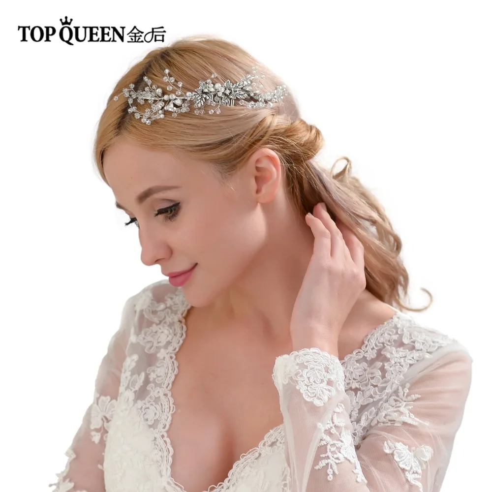 

TOPQUEEN HP02 2019 Western Wedding Fashion Headdress For Bride Handmade Wedding comb crystal wedding tiara hair combs headpieces