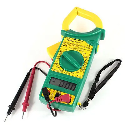 

Green Yellow Plastic Shell LCD Display Digital Clamp Multitester w Test Probes