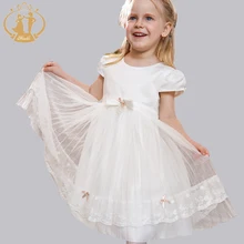 Nimble Princess Summer Baby Girls Princess Dress Handmade Beading Bow Draped Solid Lace Vestidos Party Wedding Girl Clothes