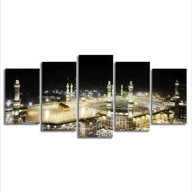 Masjid Al Haram Islamic Canvas Wall Art Posters Modern City Landscape