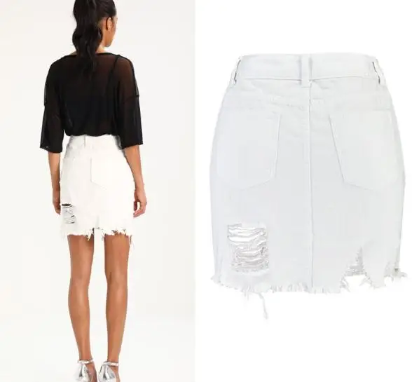 Джинсовая юбка женские Леггинсы для йоги из джинсовая мини-юбка посылка Hip White Для женщин юбка нерегулярные рваные Ленточки юбки Для женщин