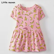 Little maven/Новинка г.; летнее Брендовое платье для маленьких девочек; Детские хлопковые платья с короткими рукавами и принтом банана; S0344
