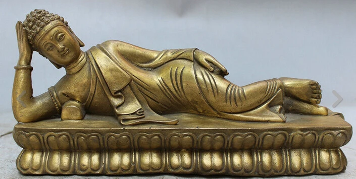 

hui88K724<<<8" Chinese Tibet Pure Brass Copper Sleep Shakyamuni Sakyamuni Buddha Statue