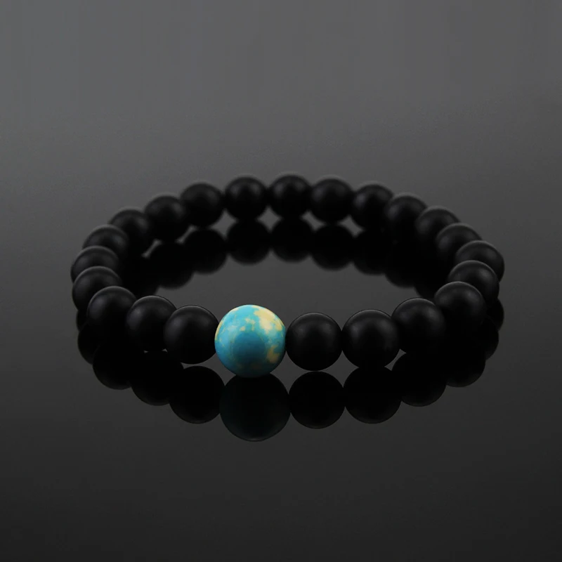 NIUYITID Globe Terrestre Nature Jewelry Men Bracelet Natural Stone Bracelet 8mm Bead Charm Braclet For Women Elastic (3)