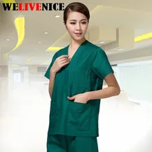 Профессиональные больницы форма хирургический костюм v-образным вырезом медсестра врачи Для женщин Скребки с Брюки для девочек#6219
