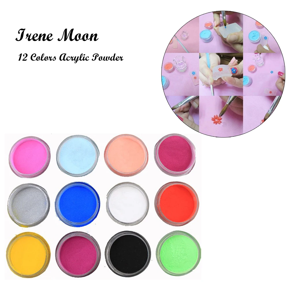 12 pcs/lot Colors Acrylic Powder for Nails Acrylic Nails Decoration Tools Uv Gel Nails Decoration Acrylic Powder Liquid