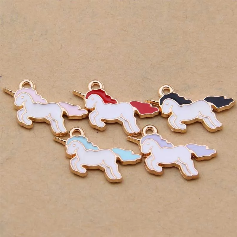 Daisies 100pcs 21*14mm Enamel Unicorn Horse Charms Pendant for Jewelry