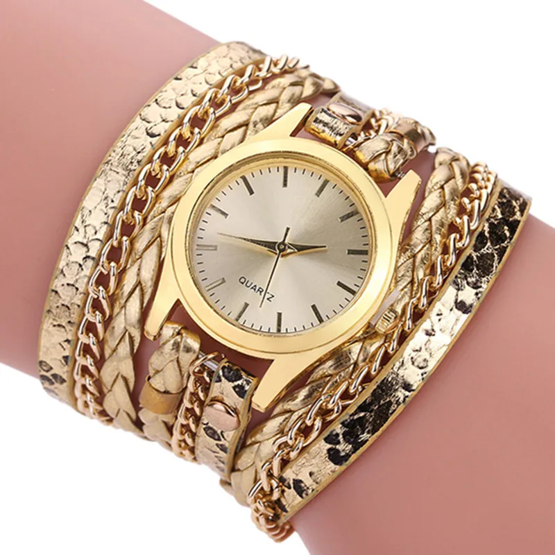 

2017 Geneva Quartz Watch Clock Women Luxury Brand JW Antique Bracelet watches For Women's Woven Leopard Gold Wristwatches xfcs