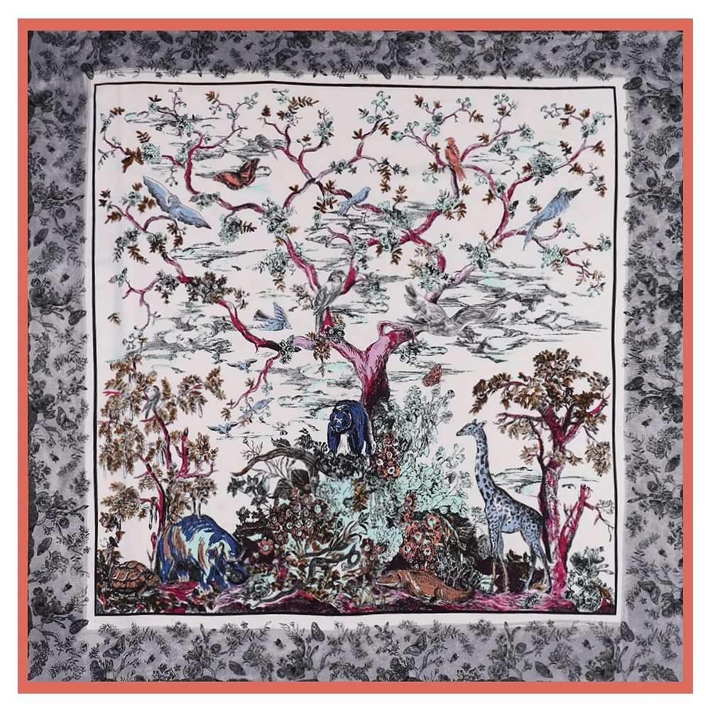 

Luxury Brand Scarf 130cm New Design Zoo Twill 100% Silk Scarf Women Square Scarves Kerchief For Ladies Fashion Shawl Echarpe