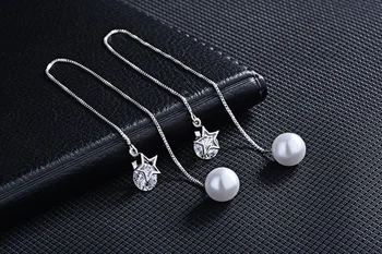 

High quality fashion shiny crystal star pearl female 925 sterling silver ladies`drop earrings jewelry gift promotion