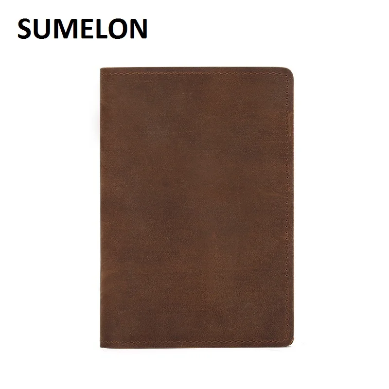 Crazy Horse Genuine Leather Men Passport Cover Wallets Solid Credit Id