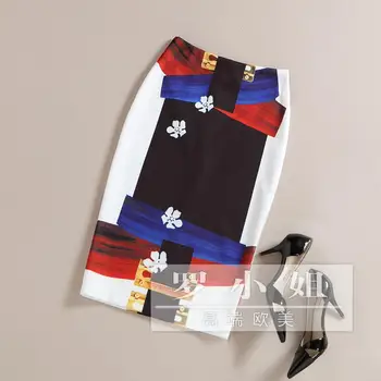 

50s Vintage England Style Fashion Summer Korean Version Of Slim Was Thin Package Hip Skirt Print Base Skirt