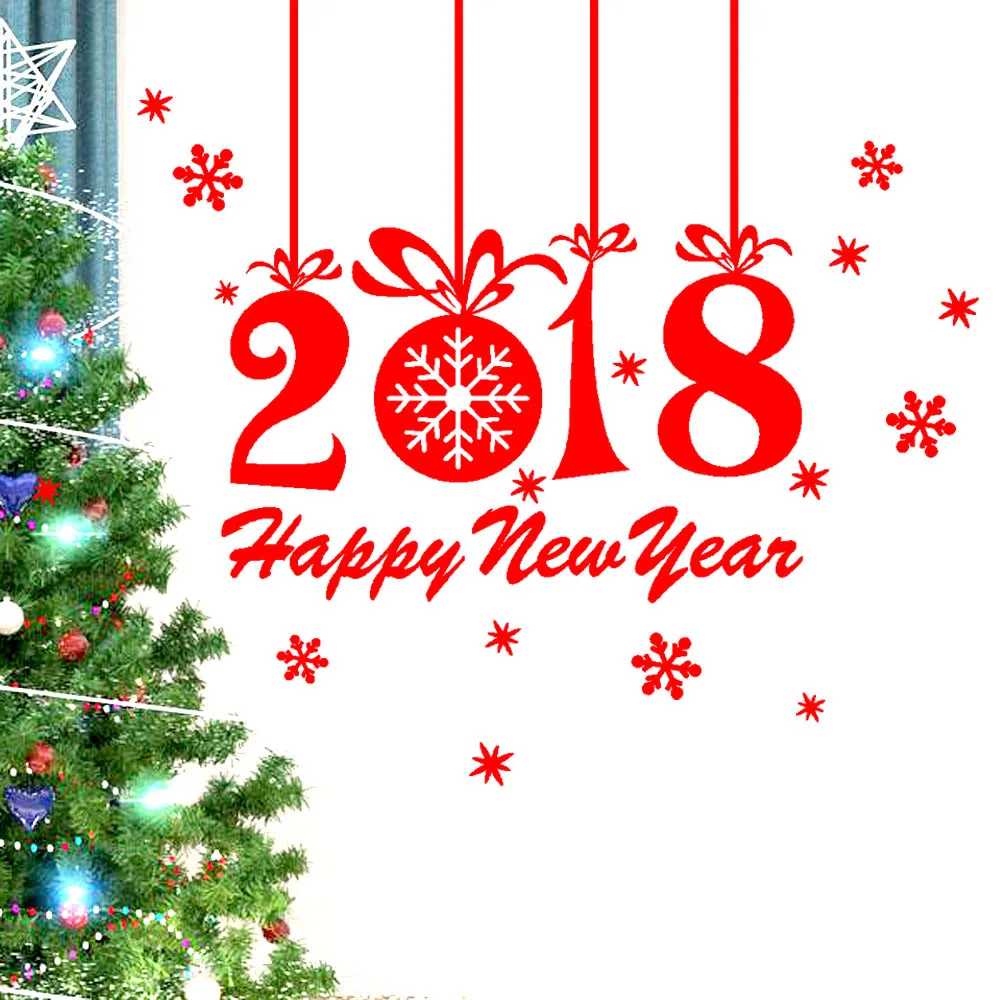 2018 Happy New Year Merry Christmas Plane Wall Sticker Shop Windows Stickers Glass Decals Home Decor decoracao de natal in Wall Stickers from Home & Garden