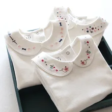 2016 Coton Filles t-shirts Manches Longues Blanc t-shirt pour Fille Tournent Vers Le Bas En Bas Âge Fille Chemises Bonne Qualité Enfants t Chemises
