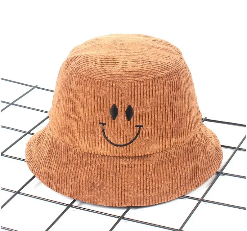 Зимняя детская Панама унисекс со смайликом детские шапки в стиле хип-хоп Gorro для мальчиков и девочек, пляжная шляпа от солнца для рыбалки - Цвет: khaki