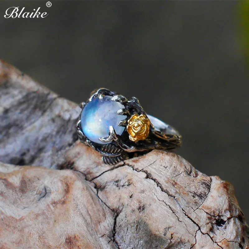 Blaike 2019 новые уникальные Boho кольца из лунного камня для женщин золотой цвет цветок