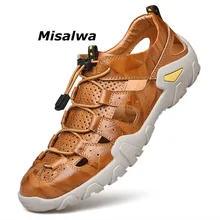 Misalwa размера плюс 38-47 классические мужские сандалии из натуральной кожи с закрытым носком; летняя повседневная обувь в рыбацком стиле; крутая пляжная обувь