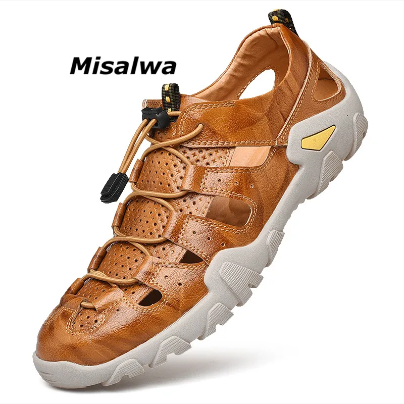

Misalwa Plus Size 38-47 Classic Men Sandals Genuine Leather Closed Toe Outdoor Summer Causal Fisherman Shoes Cool Beach Footwear
