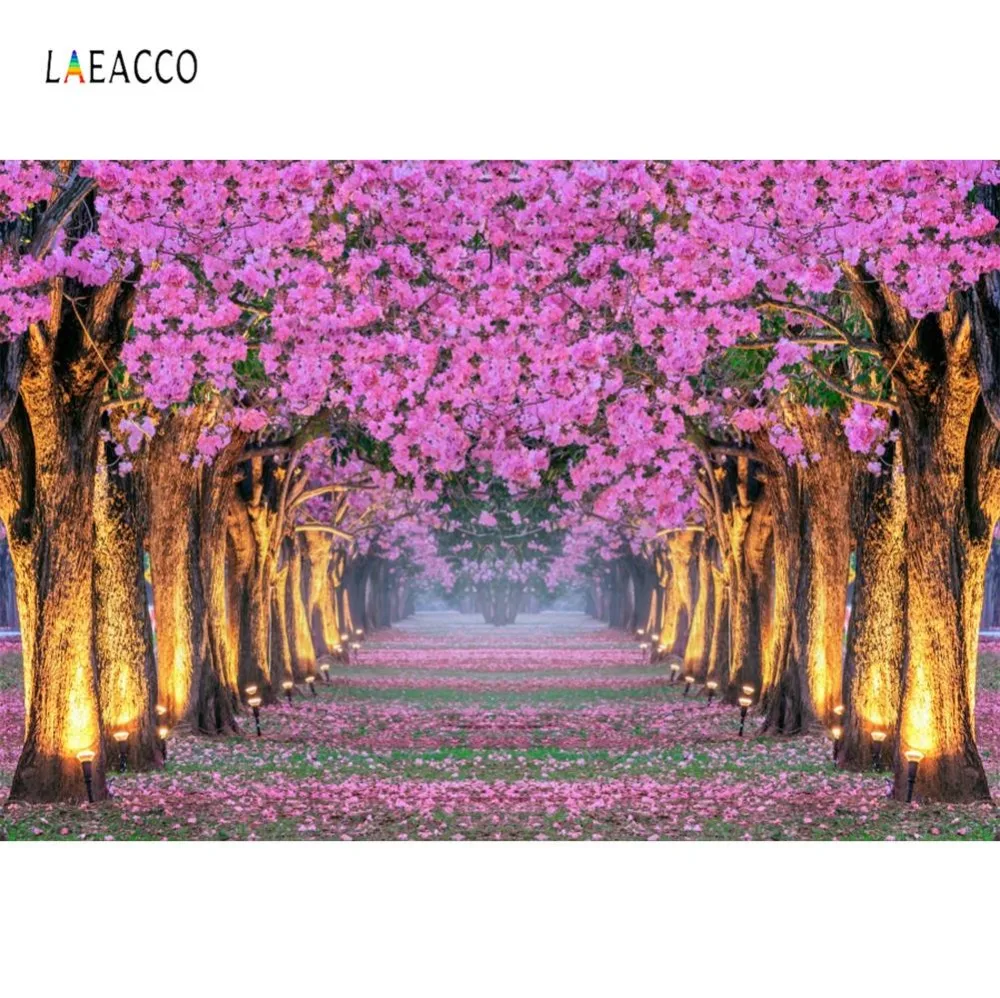 Laeacco фотофоны розовое освещение для деревьев весенний фон фотосъемки с