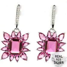 6.9g Real 925 Solid Sterling Silver Colorful Pink Tourmaline Violet Tanzanite Blue Topaz Earrings 38x18mm 6.9g Real 925 Solid Sterling Silver Colorful Pink Tourmaline Violet Tanzanite Blue Topaz Earrings 38x18mm