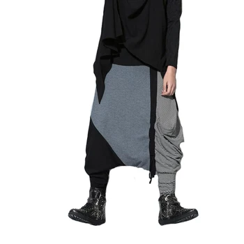 

#1801 2019 Spring Patchwork Drop Crotch Pants Men Fashion Trousers Streetwear Big Size Loose Hip Hop Pants Mens Joggers