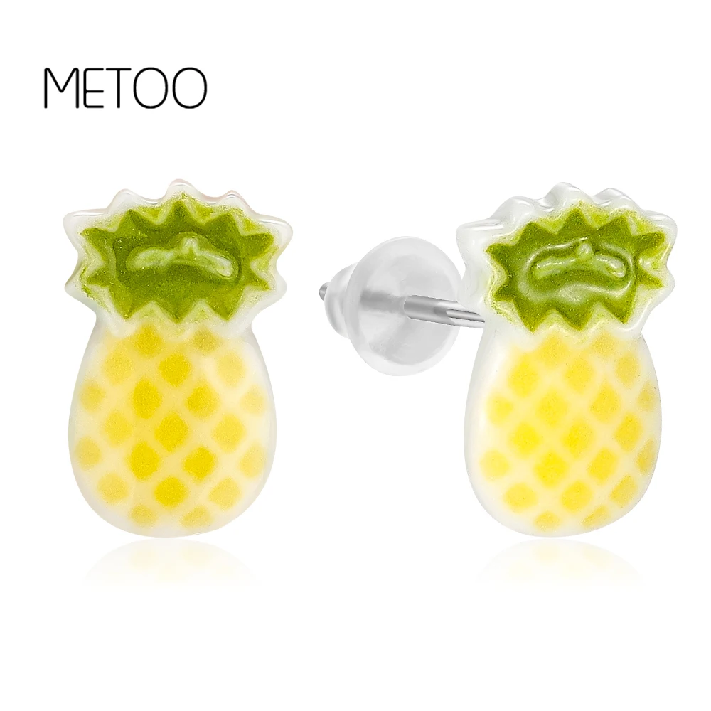 

METOO 2019 Tropical Resort Style Earrings Pineapple Ceramic Stud Earrings Fruits Birthday Party Earrings for Women Kids
