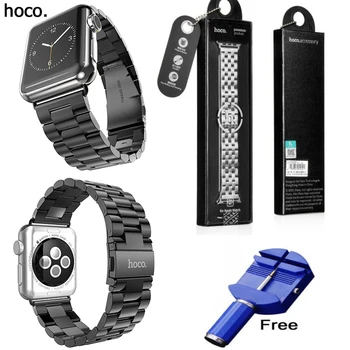 

HOCO 3 Pionters Black Metal Link Bracelet Band For Apple Watch Series 5 4 3 2 44mm 42mm With Stainless Steel Original Adapters