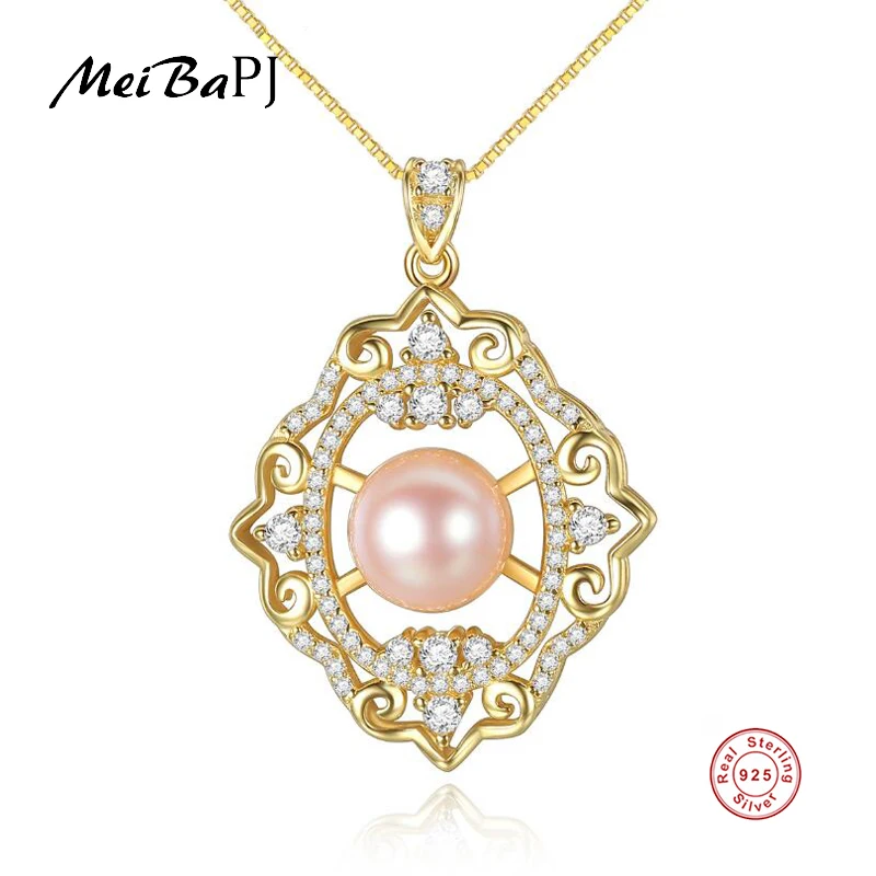

[MeiBaPJ]Real Freshwater Pearl Simple Personality Golden Shield Pendant Necklace 925 Solid Silver Fine Jewelry for Women