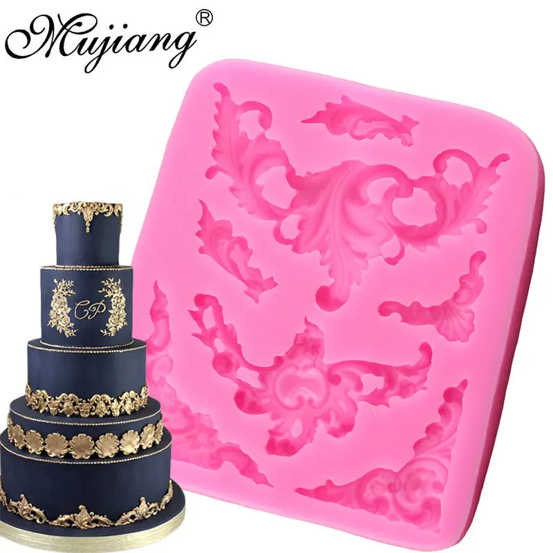 

Mujiang 3D Baroque Scroll Corner Cake Border Silicone Mold Relief Fondant Cake Decorating Tools Candy Chocolate Gumpaste Moulds