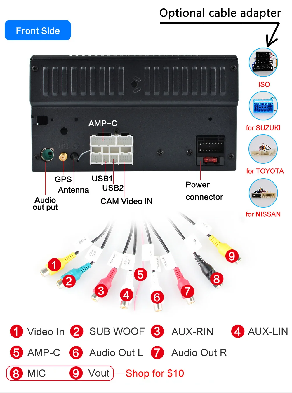 Perfect Android 8.1 car multimedia player IPS display built-in navigation WIFI BT 8 core RAM4G / ROM32G or 2G + 16G car radio 2 DIN 11