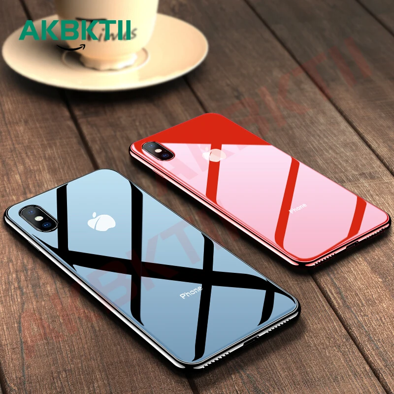 

AKBKTII luxury Plating Edge glass Case for iPhone 7 case for iPhone xr Case 6 8 plus Back Tempered Glass for iPhone XS MAX Cover