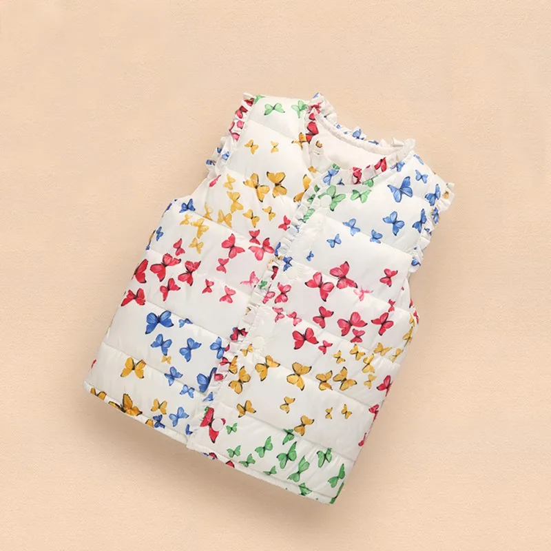 

Autumn And Winter Cotton Jacket Princess Butterfly Lace Printing Small Girls Warm Vest Comfortable Light Cotton Coat 2~6Y G9