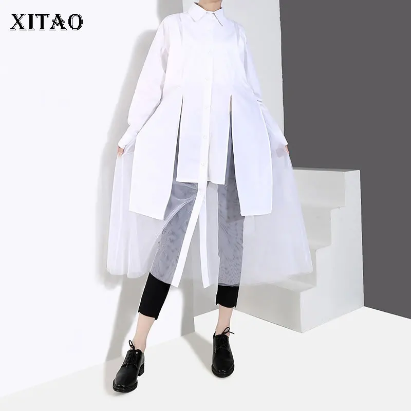 

XITAO Irregular Hollow Out Midi Dress Turn Down Collar Split 2019 Summer New Casual Wild Joker Button Korea Fashion WBB2739