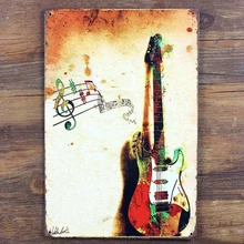 Металл живопись Гитары жестяная вывеска, Музыкальные инструменты Гитары металлический знак музыкальный магазин Главная стены украшения искусства, 30x20 см