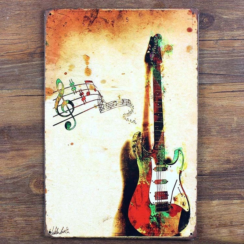 

Free shipping metal painting Guitar tin sign, Musical Instruments Guitar metal sign Music store home wall art decoration,30x20cm