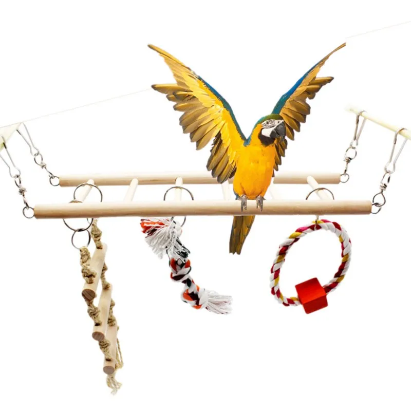 2018Small Birds Toy Wooden Ladders Swing Scratcher Perch Climbing Ladder With Rope Bird Cage Hamsters Parrot Toys Pet Supplies