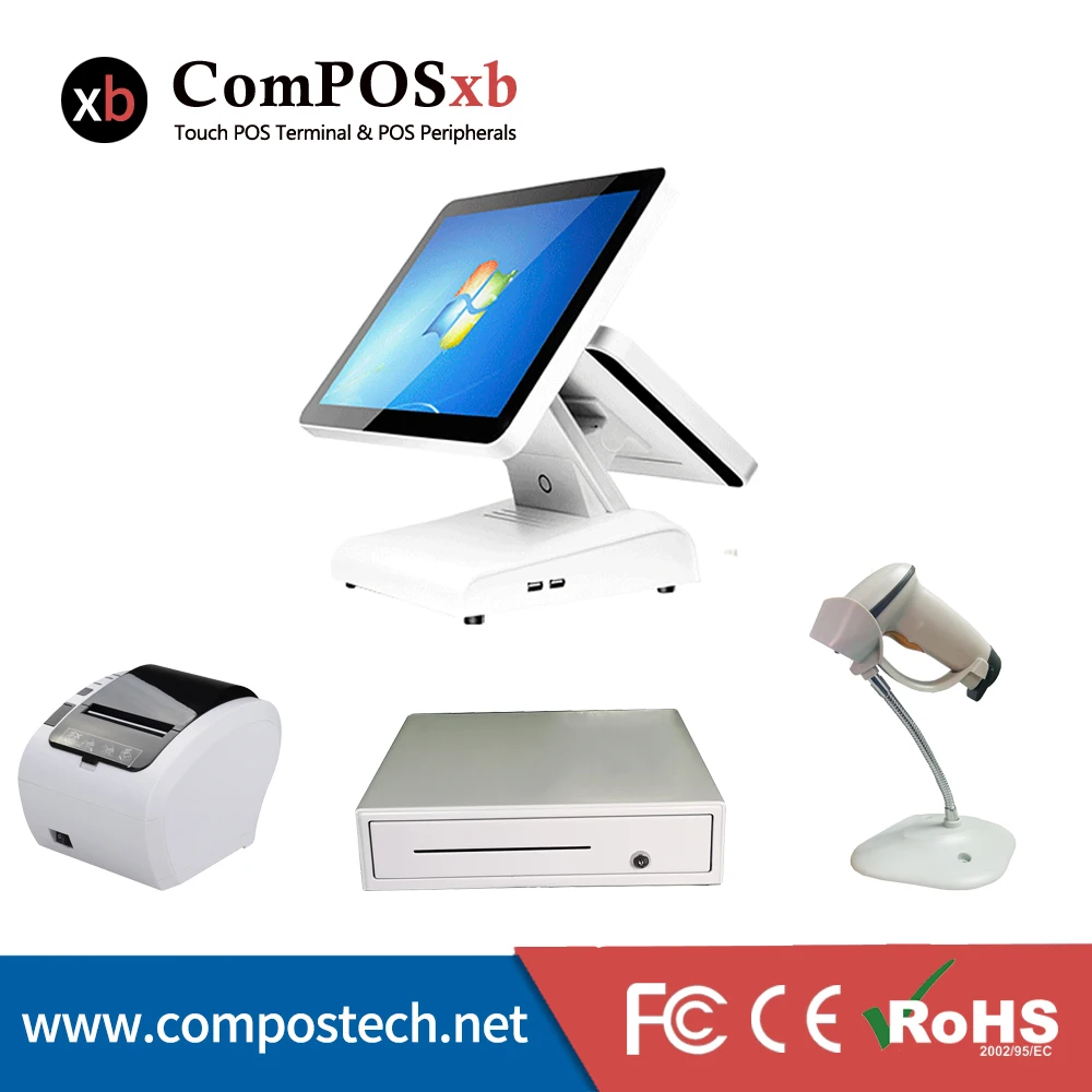 Compoxb 15 дюймов pos touch все в одном ПК с кассовым аппаратом 80 принтер сканер pos для ресторана кассовый аппарат для магазина