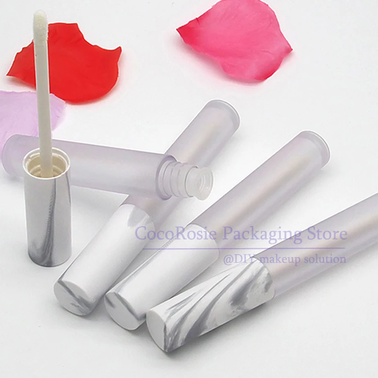 

30 PCS Empty round Frosted Matt lip gloss tube 4.5ML with Cap with Marble Pattern matt lipstick tube