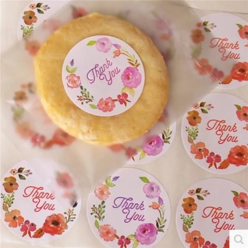 

120pc 3.5cm Thank You Sealing Stickers Flower Design Biscuits Gift Box Cake Label Hand Made Gift Thanksgiving Decorative Sticker
