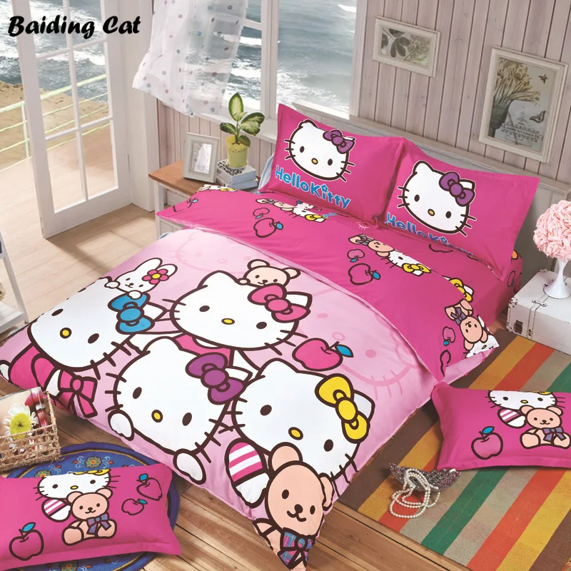 

Kids Hello Kitty Cotton Bedding Set Stitch Doraemon Pikachu Printed Boy/Girls Bed Linen Duvet Cover Set with Sheet Pillowcases