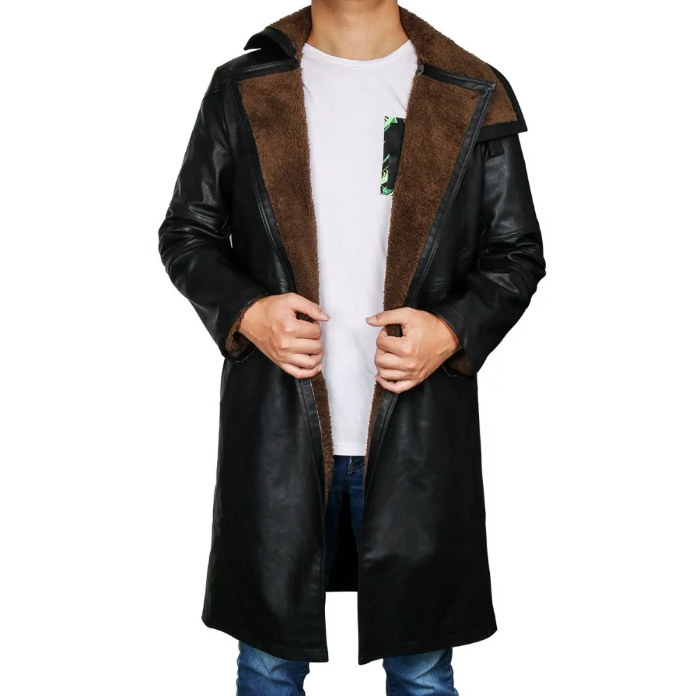 

Blade Runner 2049 Officer K Trench Cosplay Costume 2017 Ryan Gosling Jacket Outwear Long PU Leather Coat Halloween Uniform New