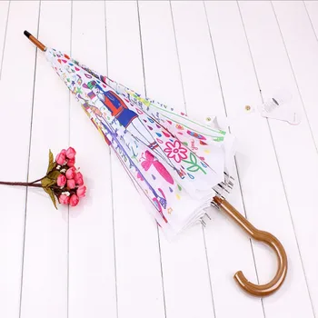 

White Hot Movie them Graffiti Style Women Semi-automatic wooden handle long handle Rain Umbrella UV Anti Windproof Umbrella Z542