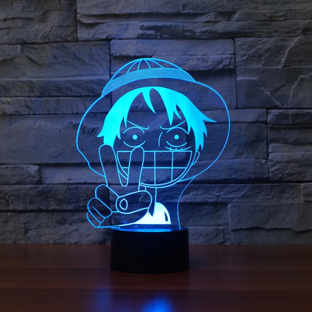 3D Luffy настольная лампа, светодиодный светильник для детского сна, цветной градиентный аниме Ночной светильник, декор для спальни, цельный светильник, детский подарок