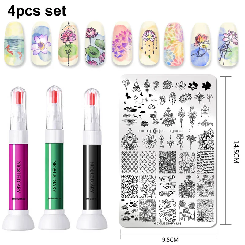 

NICOLE DIARY 4pcs Nail Stamping Plates Polish Set Geometry Flower Nail Stamping Template Printer Stamper Stamping Polishes Kit