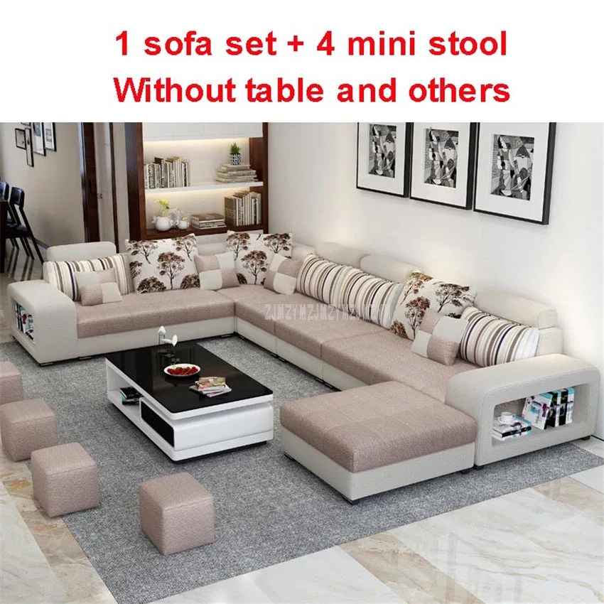 Высококачественный диван для гостиной, мебель для дома, современный дизайн, хлопковая рама, мягкая губка u-образной формы, мебель для дома - Цвет: Beige- light brown
