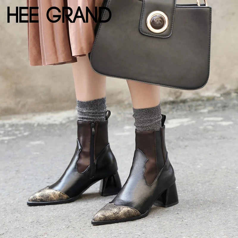 

HEE GRAND Winter Pu Patent Leather Women Ankle Boots Casual Shoes Woman Gladiator Pointed toe Platform Women Shoes XWX6753